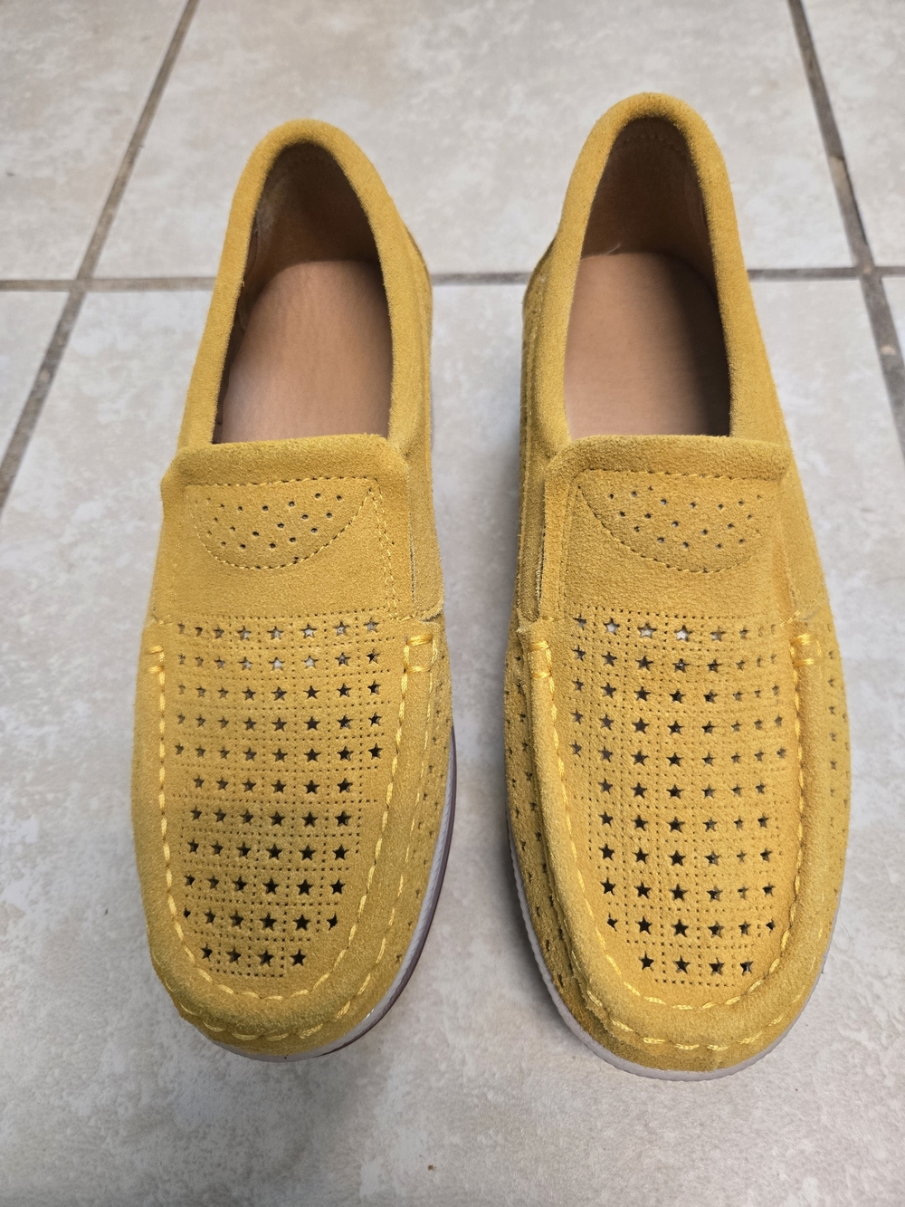 Suede Slip-On Loafers in Mustard Yellow